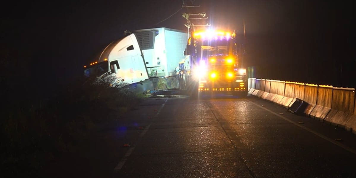 I-20 clear after 18-wheeler hits tree